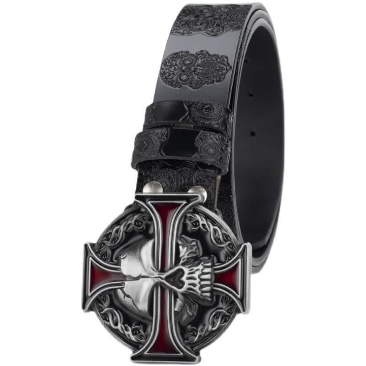 Men's Cross Skull Embossed Pattern Leather Belt - image 1