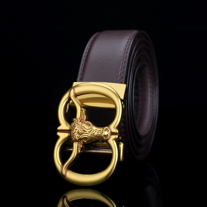 Men's Bull Head Dual Ring Leather Belt - Brown / Stitching - 46 - image 3