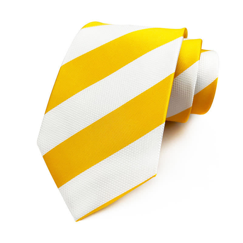 Men's Bright Colors Contrasting Striped Necktie - Yellow & White - image 5