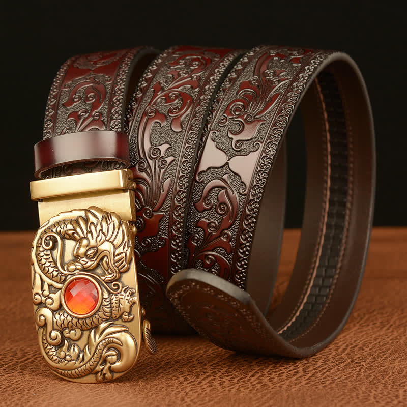 Men's Engraved Dragon Gemstone Leather Belt - image 1