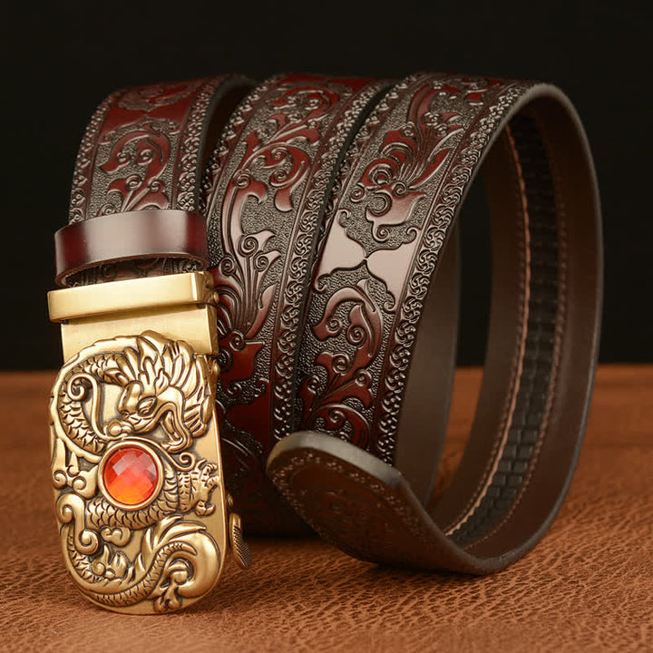 Men's Engraved Dragon Gemstone Leather Belt - image 1