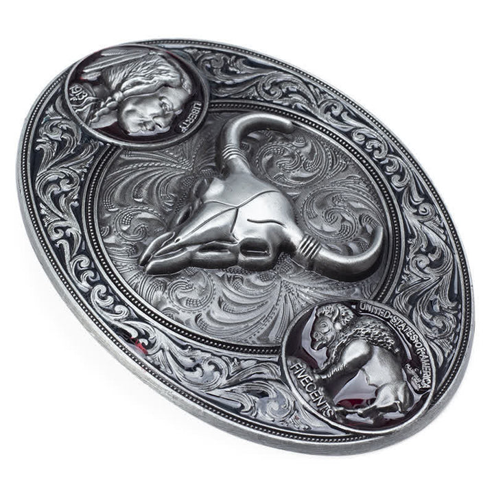 Men's DIY Typical Western Skull Buckle Leather Belt - image 3