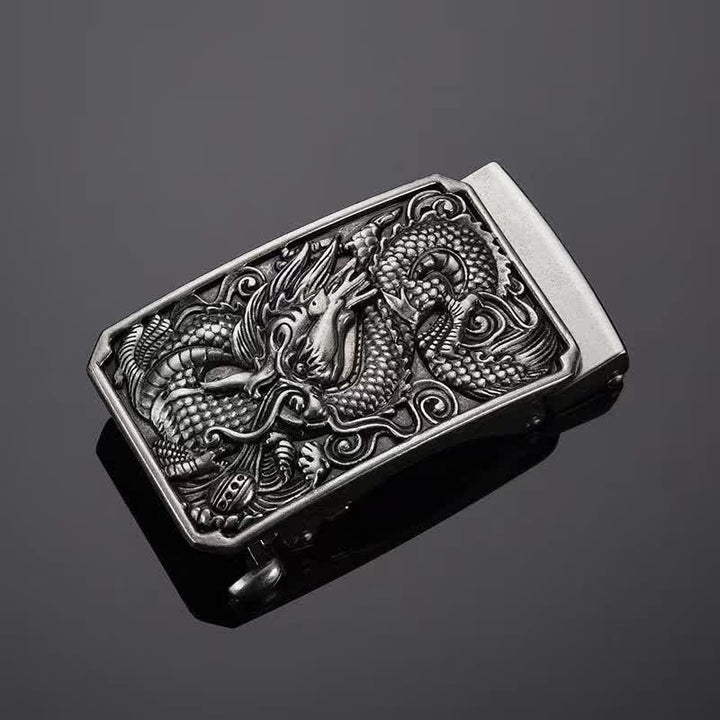 Men's DIY Coiling Dragon Automatic Buckle Leather Belt - Antique Silver - Without Belt - image 6