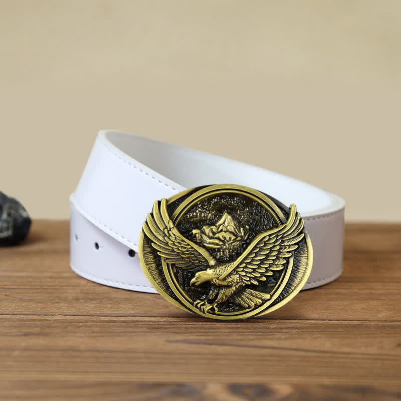 Men's DIY Domineering Flying Eagle Buckle Leather Belt - Antique Bronze - White PU Belt (40) - image 11