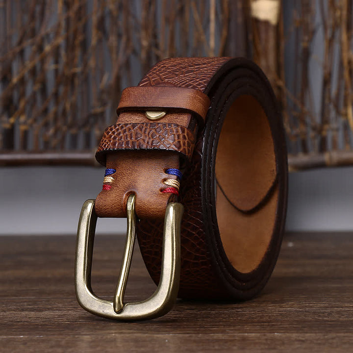 Men's Serpentine Snakeskin Grain Leather Belt - Yellowish Brown - 44 - image 0