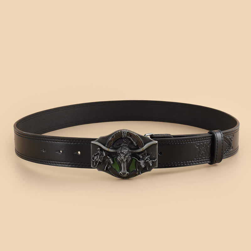 Men's Domineering Bull Head Black Leather Belt - image 1