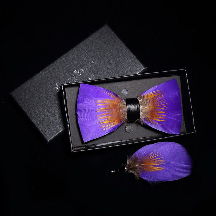 Kid's Purple & Orange Embellished Feather Bow Tie with Lapel Pin - image 1