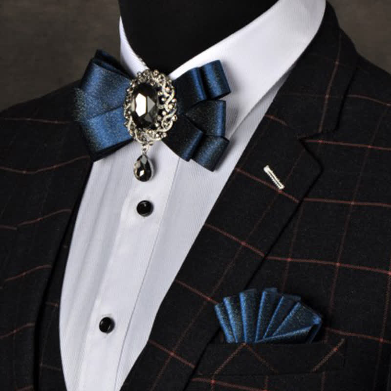 3Pcs Black Rhinestone Solid Colored Bow Tie Set - image 9