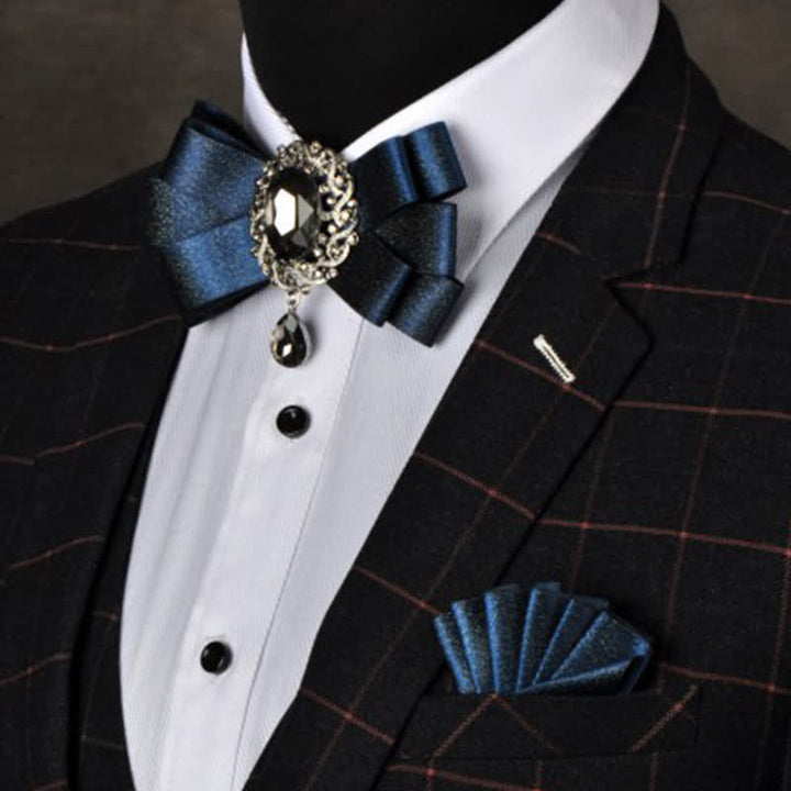 3Pcs Black Rhinestone Solid Colored Bow Tie Set - image 9