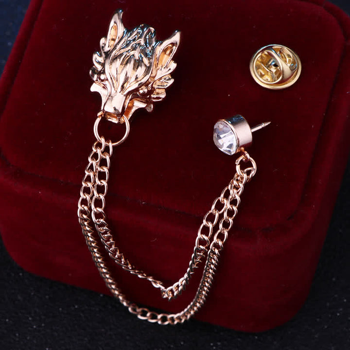 Men's King Of Forest Wolf Chain Brooch - Gold - image 2