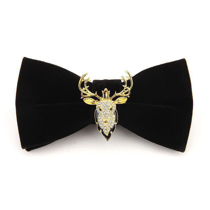 Men's Elk Head Rhinestone Christmas Velvet Bow Tie - Black Deer Head - image 4