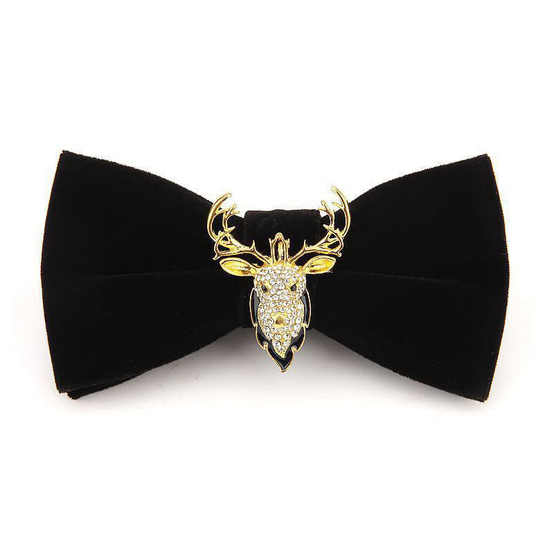 Men's Elk Head Rhinestone Christmas Velvet Bow Tie - Black Deer Head - image 4