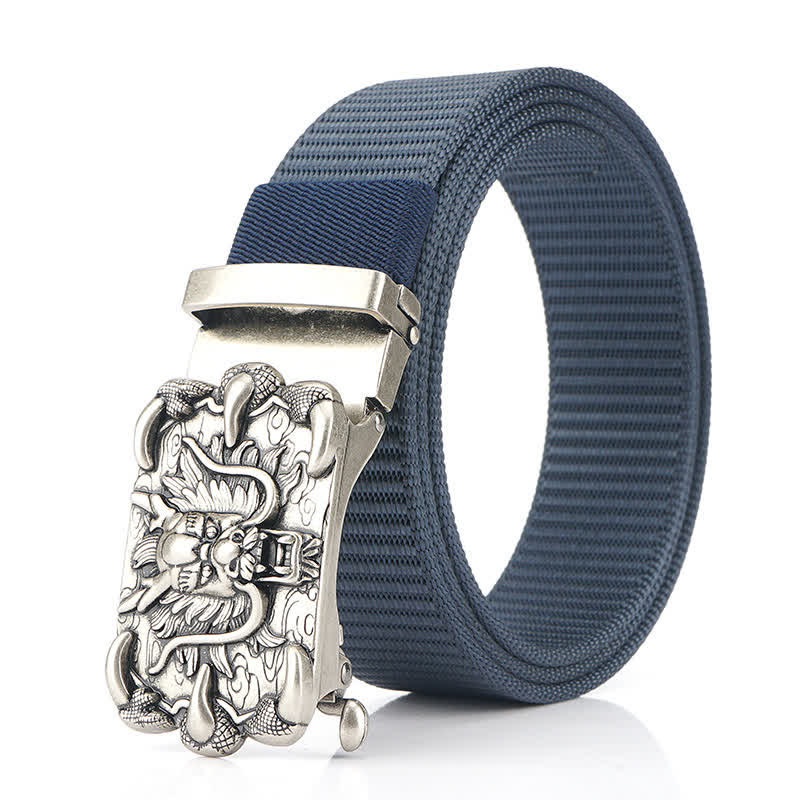 Men's Casual Dragon Decor Nylon Belt - Blue / Silver - 48" - image 11