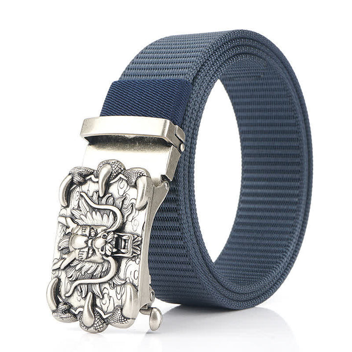 Men's Casual Dragon Decor Nylon Belt - Blue / Silver - 48" - image 11