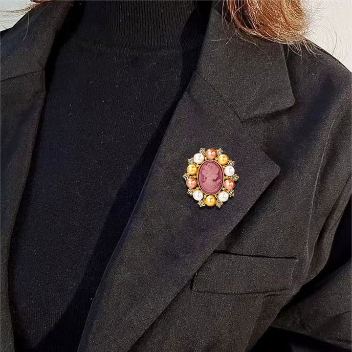 Women's Palace Relief Beauty Pearl Brooch - image 9