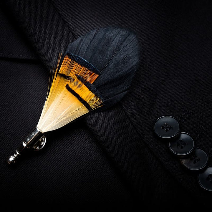 Black & Orange Midnight Feather Bow Tie with Lapel Pin - image 2