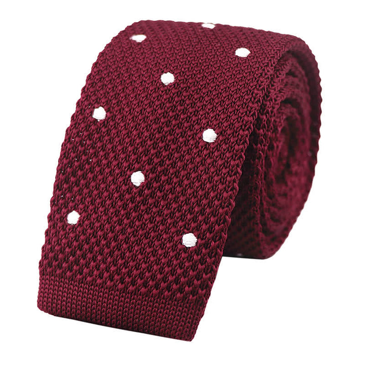 Men's White Polka Dot Knitted Necktie - Burgundy - image 4