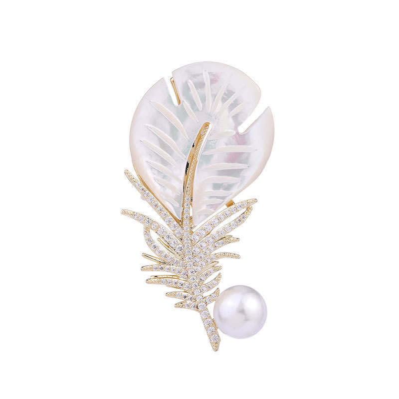 Women's Pearl Shell Feather Brooch - image 5