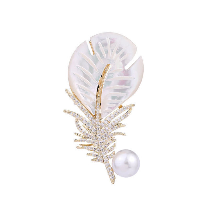 Women's Pearl Shell Feather Brooch - image 5