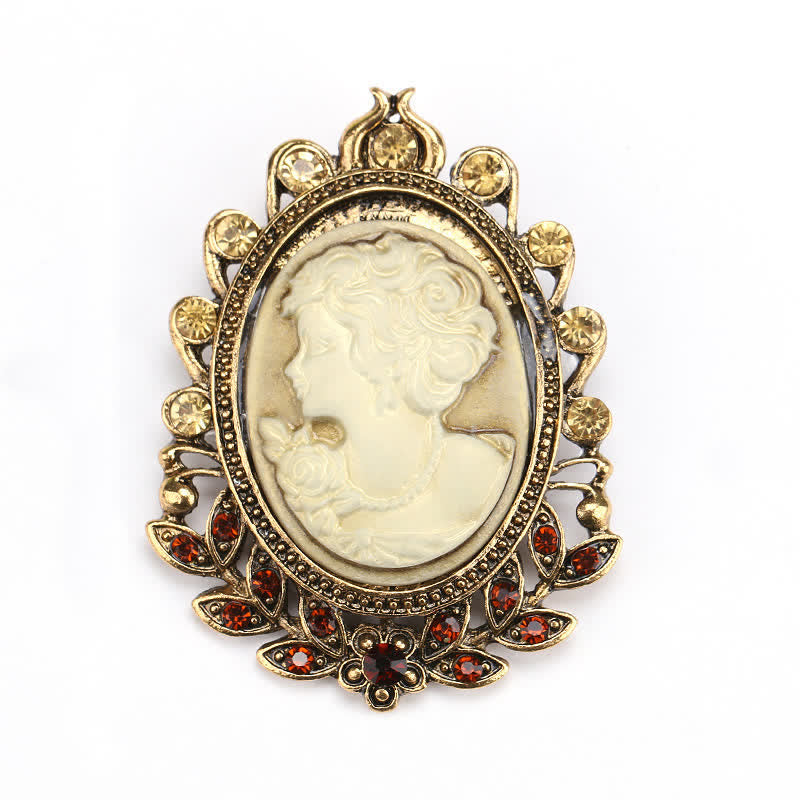 Women's Victorian Cameo Silhouette Leaf Brooch - Gold - image 0