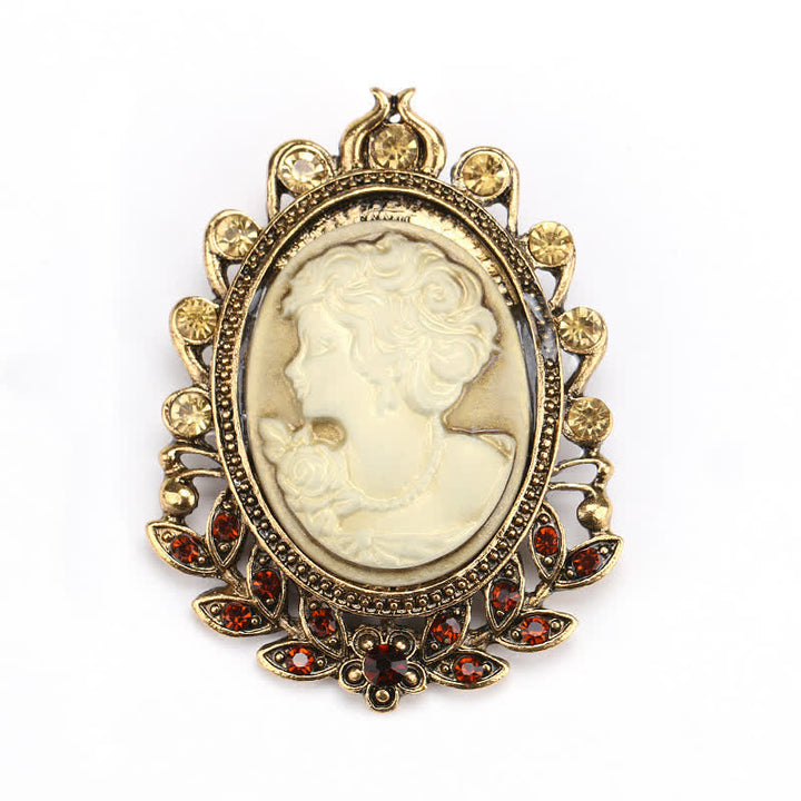 Women's Victorian Cameo Silhouette Leaf Brooch - Gold - image 0