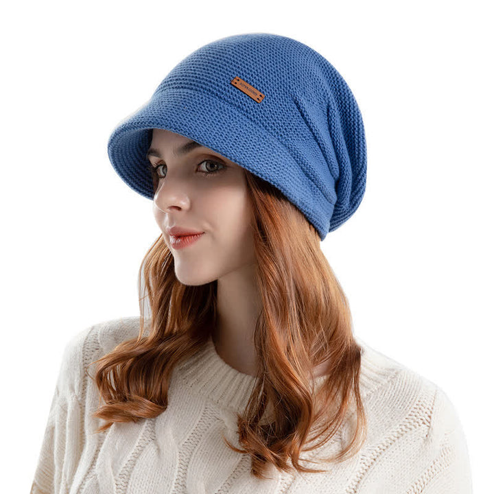 Women's Letter Patched Wide Brim Pile Knitted Hat - image 5