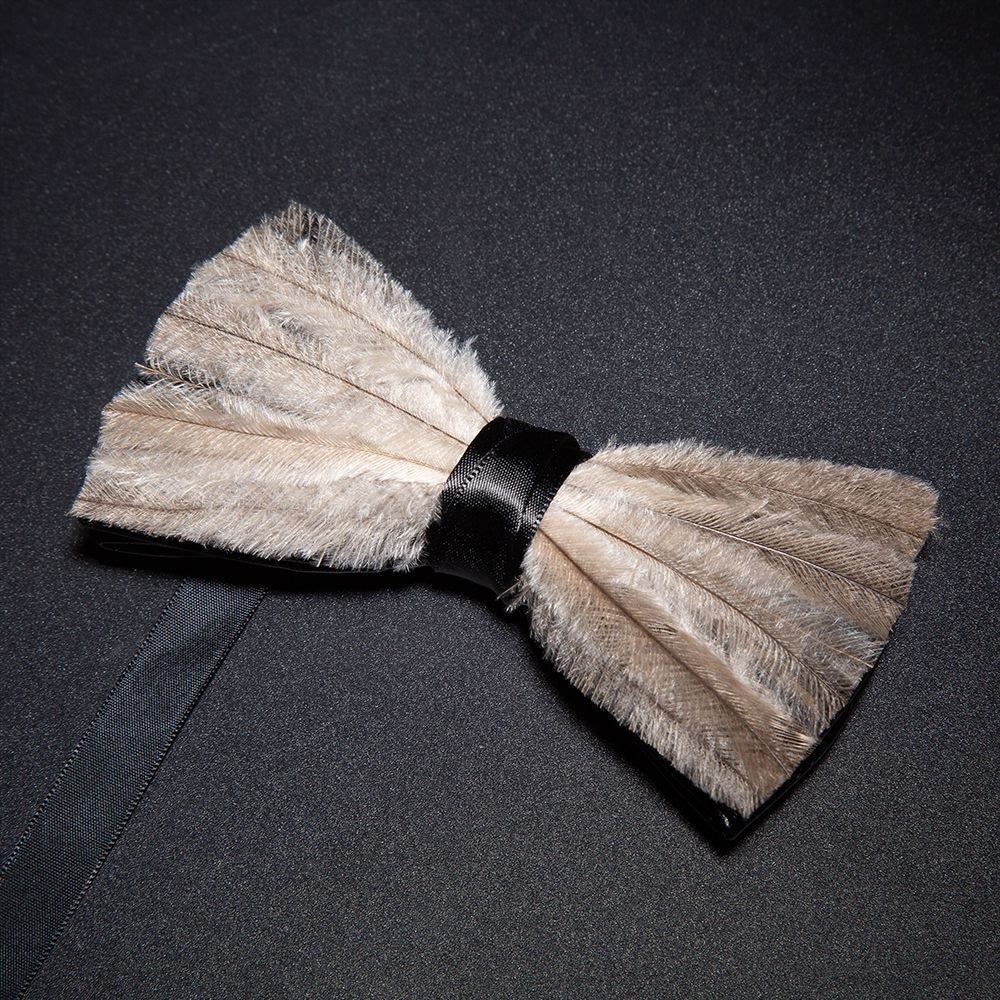 Brown & Gray Peace Feather Bow Tie with Lapel Pin - image 1