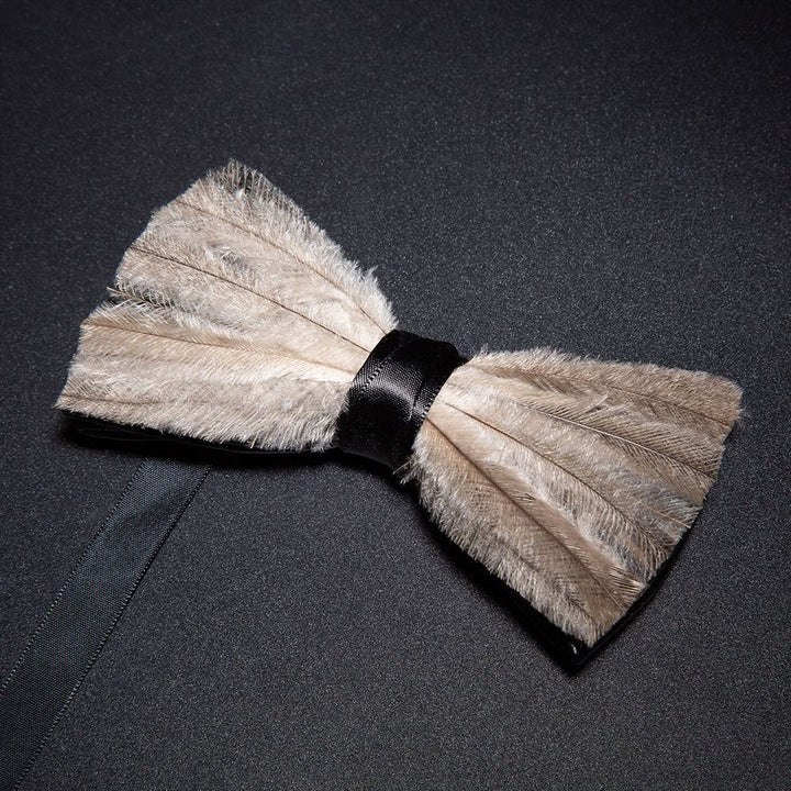 Brown & Gray Peace Feather Bow Tie with Lapel Pin - image 1