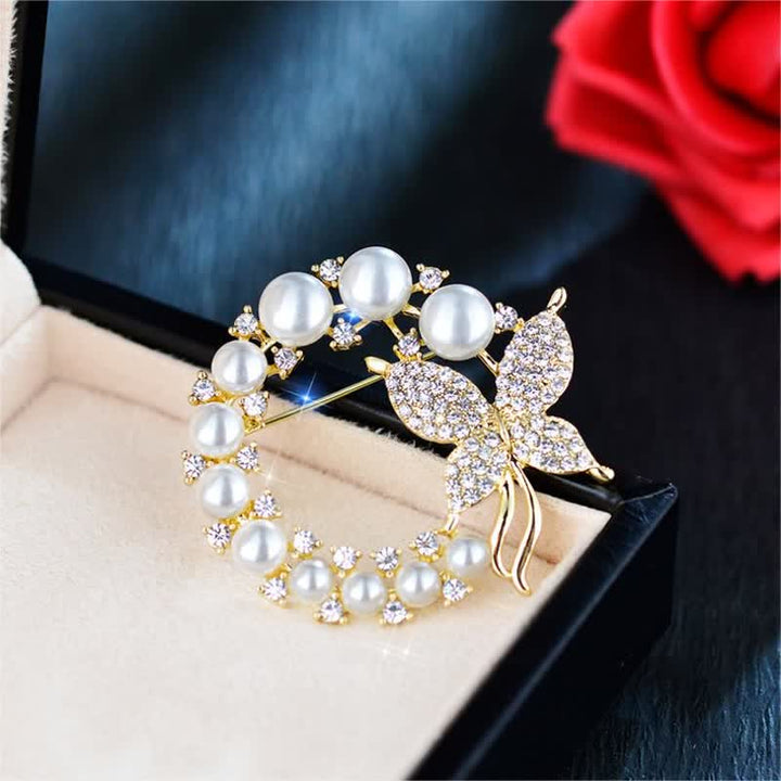 Women's Golden Butterfly Pearl Wreath Brooch - image 5