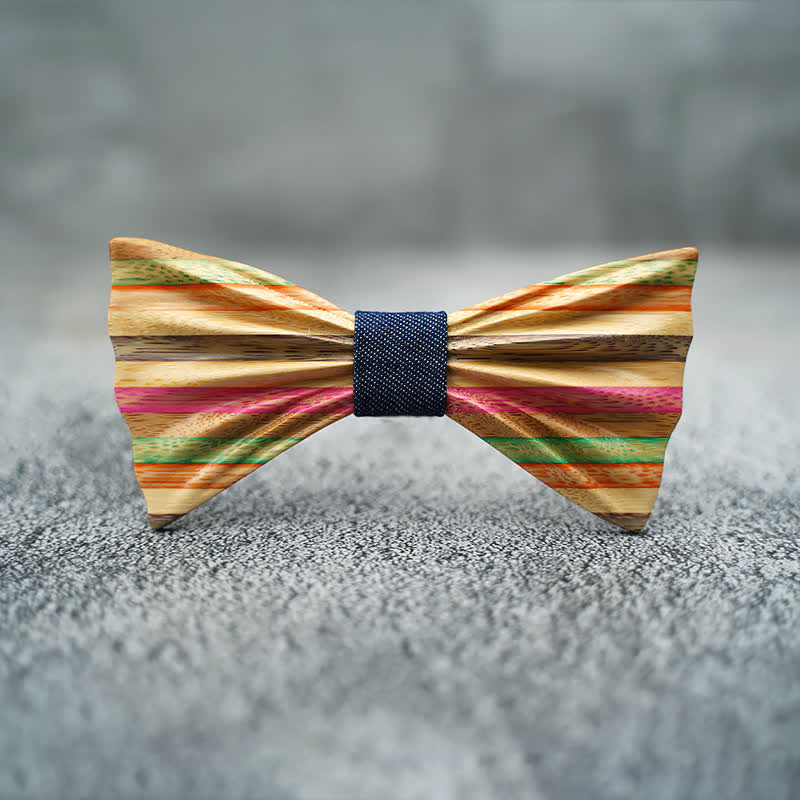 2Pcs Men's Rainbow Wrinkle Wooden Bow Tie Set - image 5
