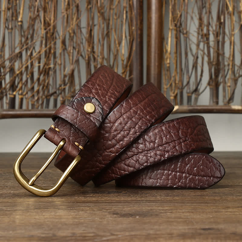 Men's Embossed Bison Skin Pattern Leather Belt - image 6