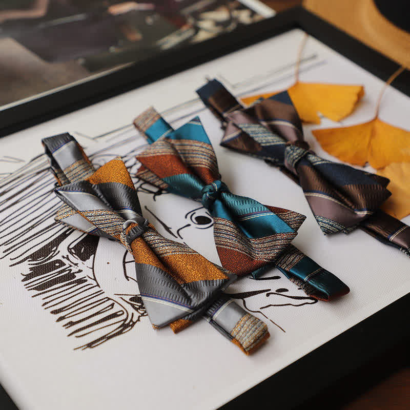 Men's Retro Striped Color Clash Bow Tie - image 1