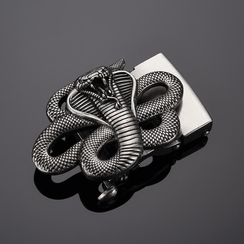 Men's DIY Mysterious Snake Automatic Buckle Leather Belt - Antique Silver - Without Belt - image 0