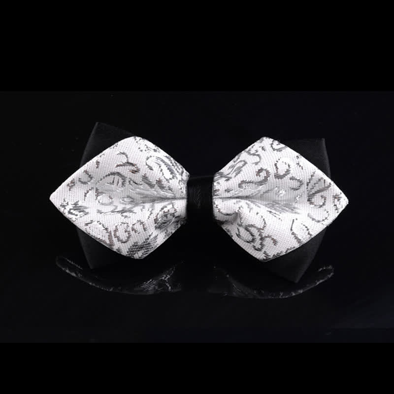 Men's White & Silver Garden Vine Pointy Bow Tie - White & Silver - image 0