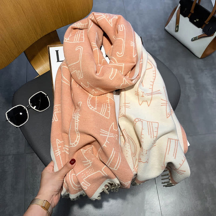 Women's Cat Print Double-Sided Shawl Scarf - image 9