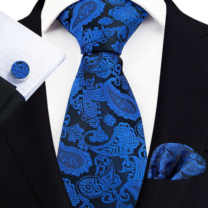3Pcs Men's Exotic Paisley Necktie Set - Royal - image 11
