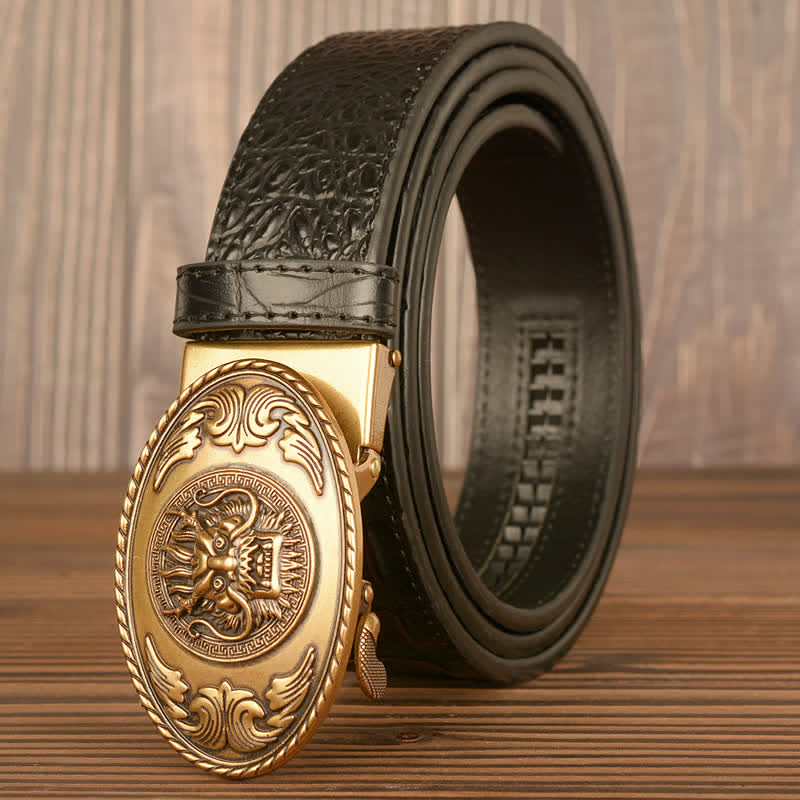 Men's Dragon Head Crocodile Pattern Leather Belt - Gold & Black - 46 - image 11