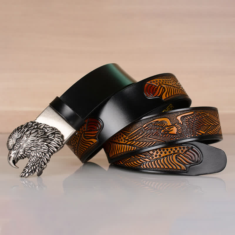 Men's Intricate Eagle Head Automatic Buckle Leather Belt - image 17
