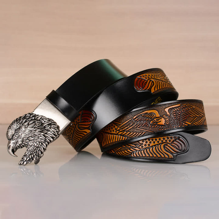 Men's Intricate Eagle Head Automatic Buckle Leather Belt - image 17