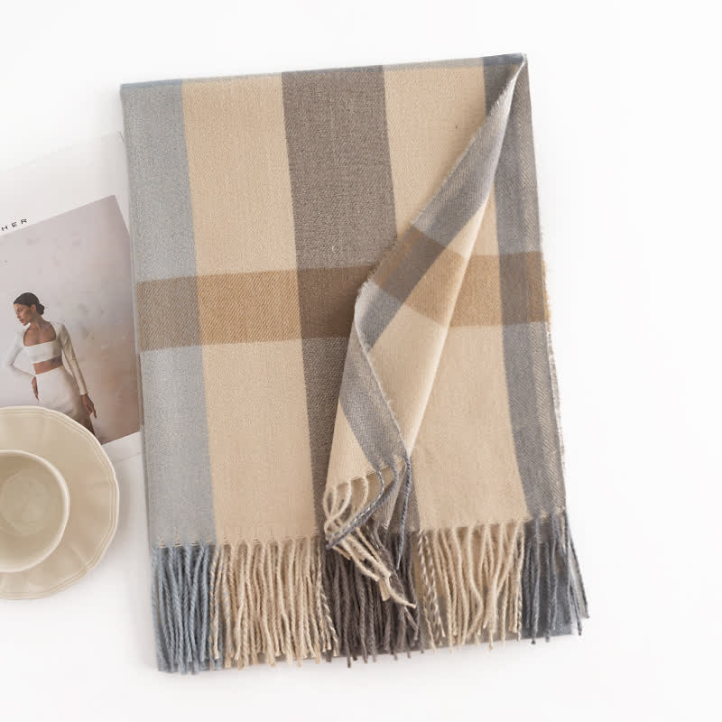 Women's Classy Plaid Imitation Cashmere Scarf - Ivory - image 12