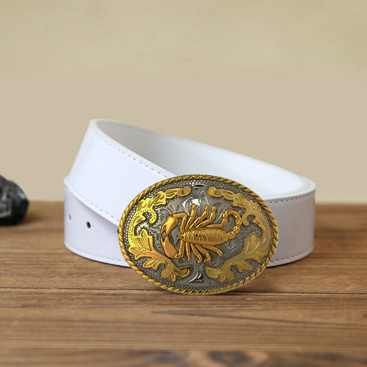 Men's DIY Golden Scorpion Buckle Leather Belt - Oval - White PU Belt (40) - image 12