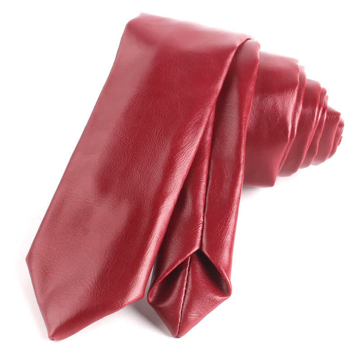 Men's Casual Narrow PU Leather Necktie - Red - image 6
