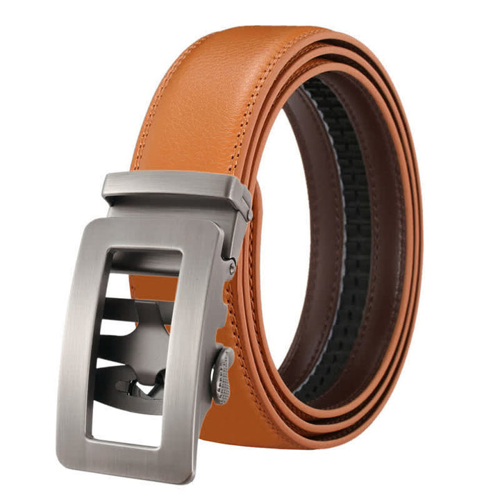 Men's Simple Hollow Automatic Buckle Leather Belt - Yellow Brown - 46 - image 8