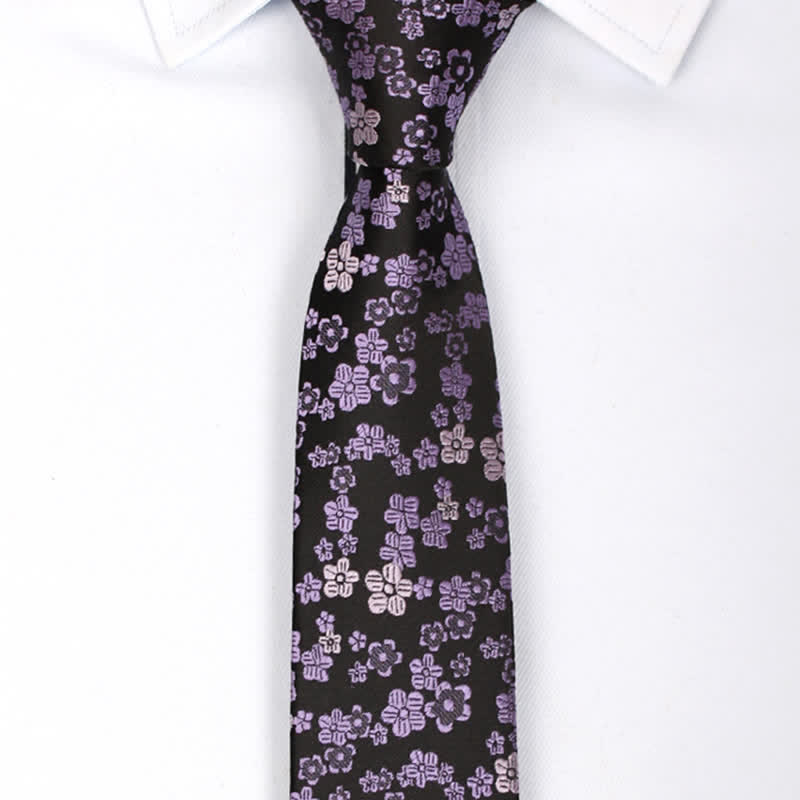 Men's Small Purple Flower Skinny Necktie - image 1