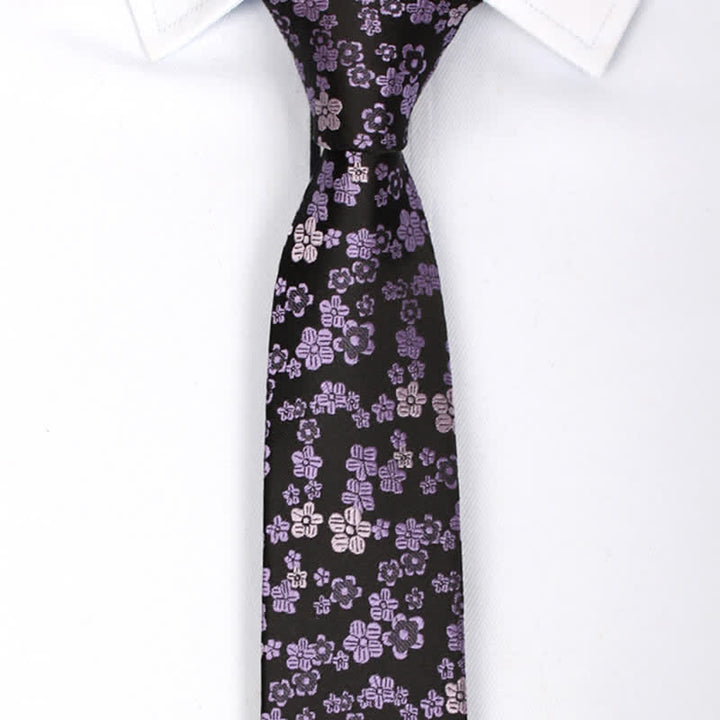 Men's Small Purple Flower Skinny Necktie - image 1