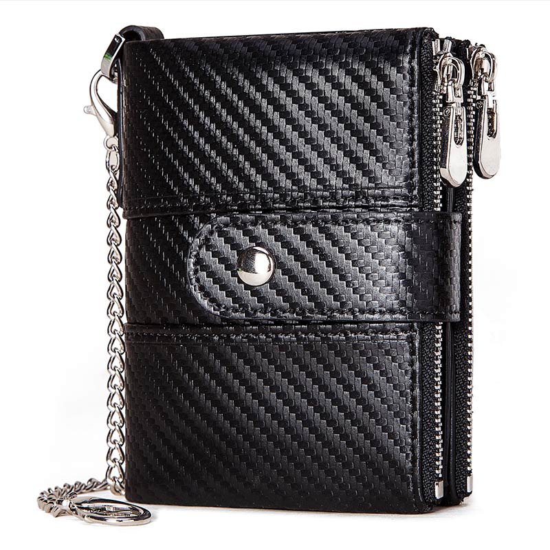 Genuine Leather Anti-theft Retro Wallet With Chain - DimGray - image 20