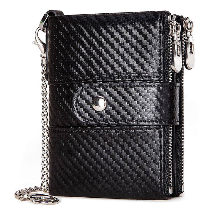 Genuine Leather Anti-theft Retro Wallet With Chain - DimGray - image 20