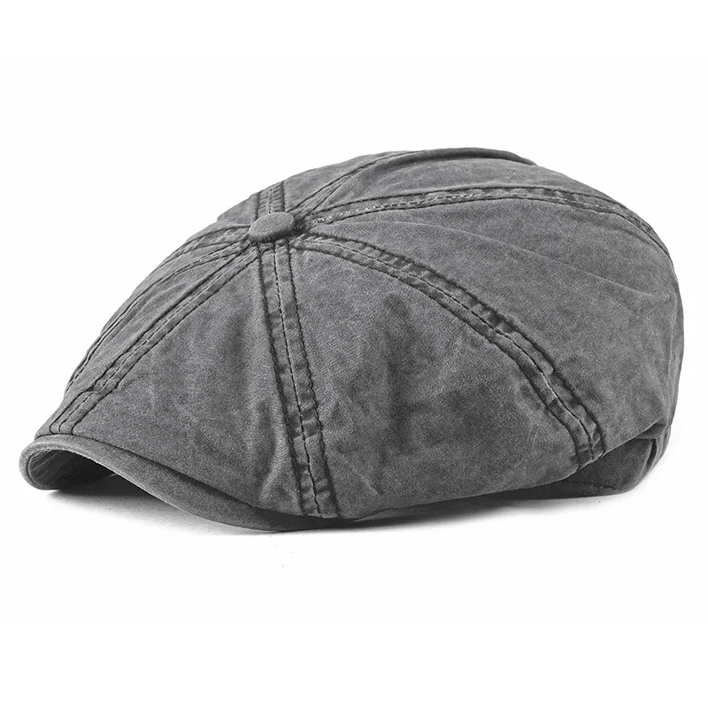 Casual Washed Aged Cotton Beret Cap - Gray - M (22"-22 7/8") - image 0
