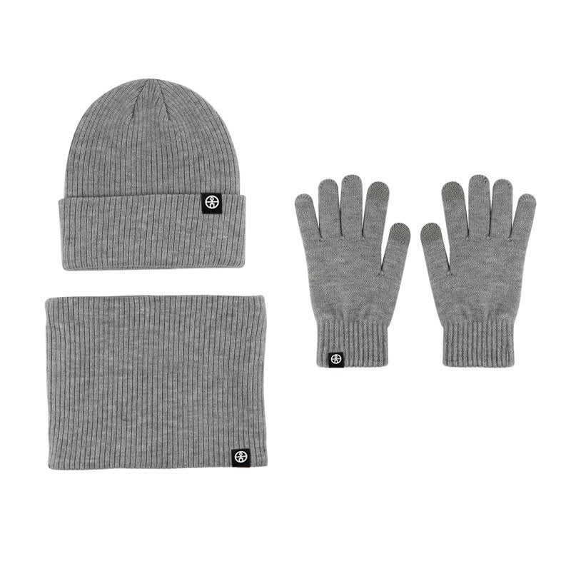 3Pcs Unisex Solid Color Soft Hat Scarf Gloves Set - Gray - Adjustable (Approx. 21 1/4"-23 1/4") - image 16