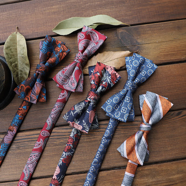 Men's British Striped Floral Bow Tie - image 0